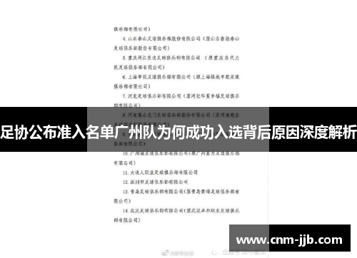 足协公布准入名单广州队为何成功入选背后原因深度解析